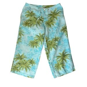 Tommy Bahama 100% Linen Light Blue Palm Tree Tropical Capri Pants Women’s Sz 2
